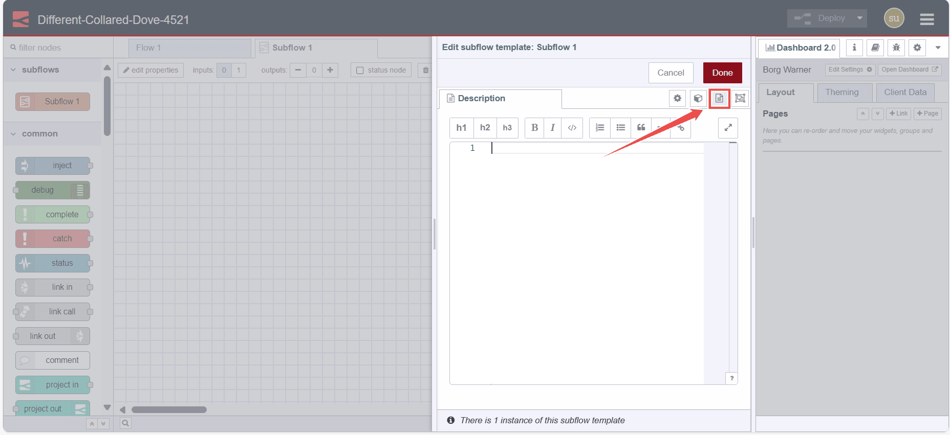 Image showing description tab in the subflow edit dialog Image showing description tab in the subflow edit dialog