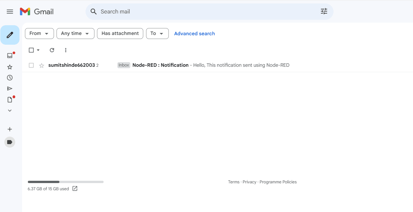 Screenshot of Gmail inbox displaying received email notification "Screenshot of Gmail inbox displaying received email notification"